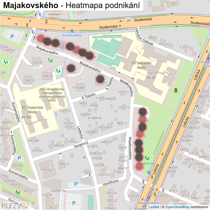 Mapa Majakovského - Firmy v ulici.