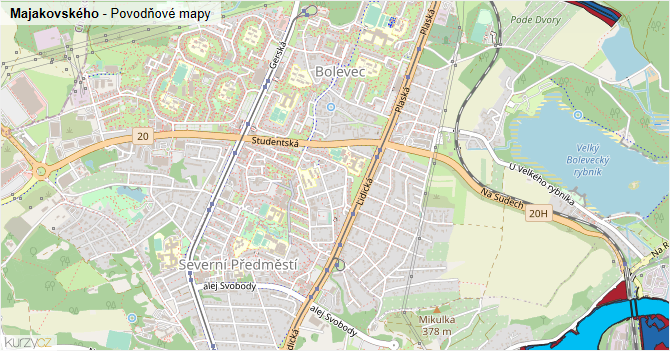 Majakovského - záplavové mapy stoleté vody