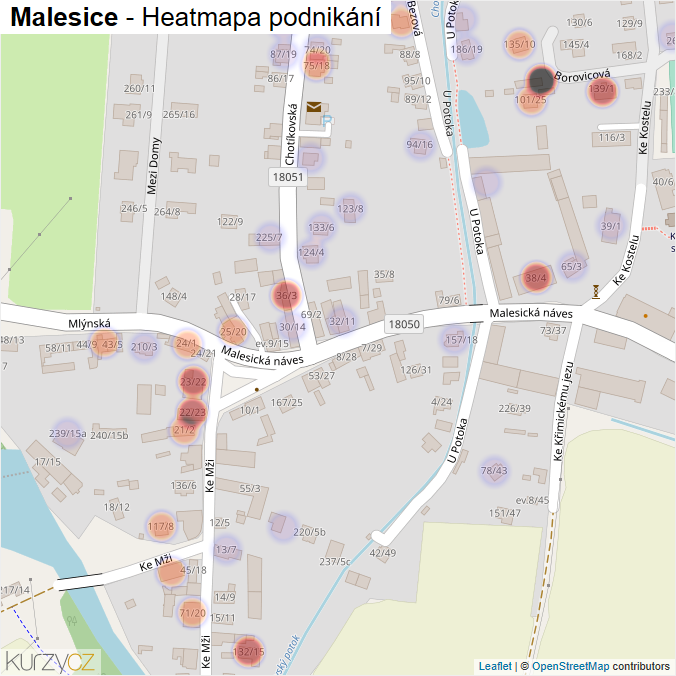 Mapa Malesice - Firmy v části obce.
