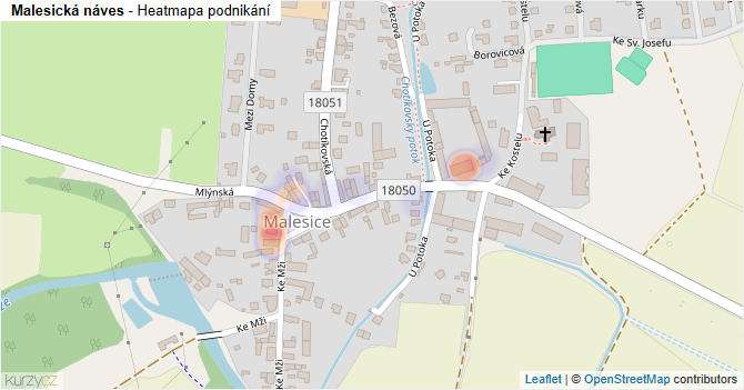 Malesická náves - mapa podnikání