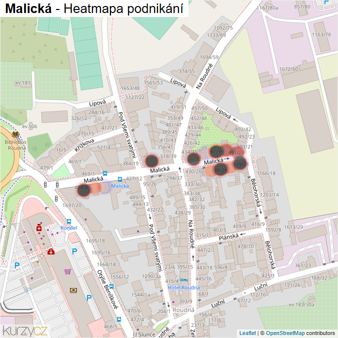 Mapa Malická - Firmy v ulici.