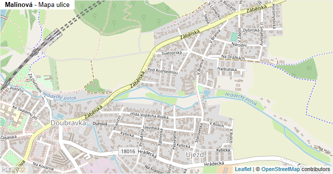 Malinová - mapa ulice