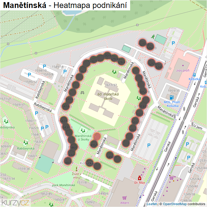 Mapa Manětínská - Firmy v ulici.