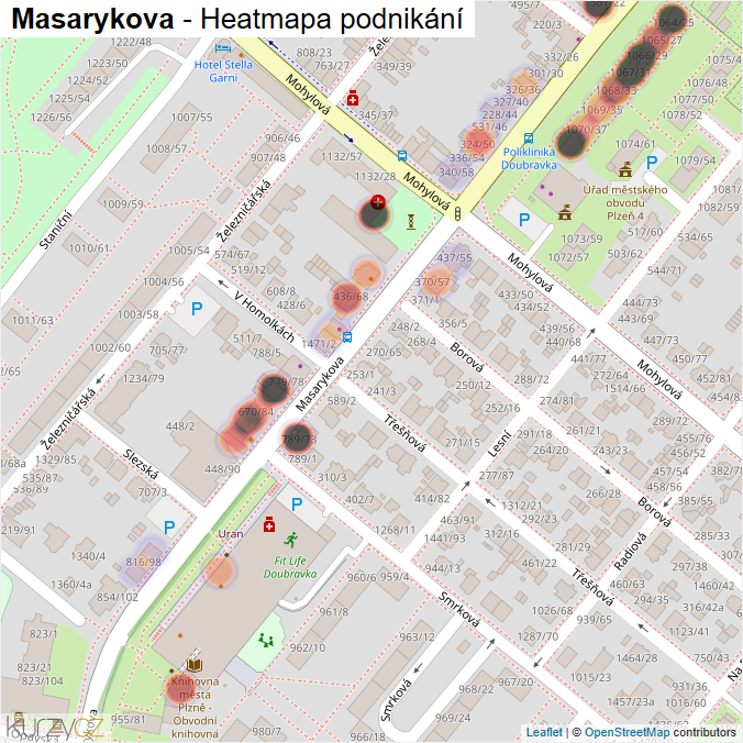 Mapa Masarykova - Firmy v ulici.