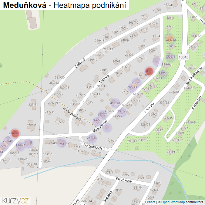 Mapa Meduňková - Firmy v ulici.