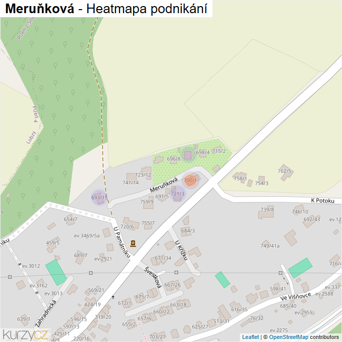 Mapa Meruňková - Firmy v ulici.