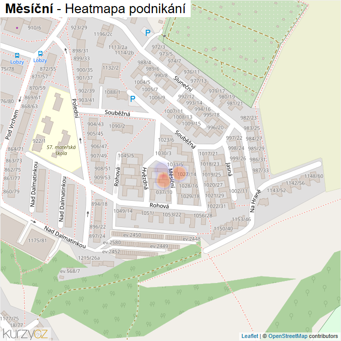 Mapa Měsíční - Firmy v ulici.
