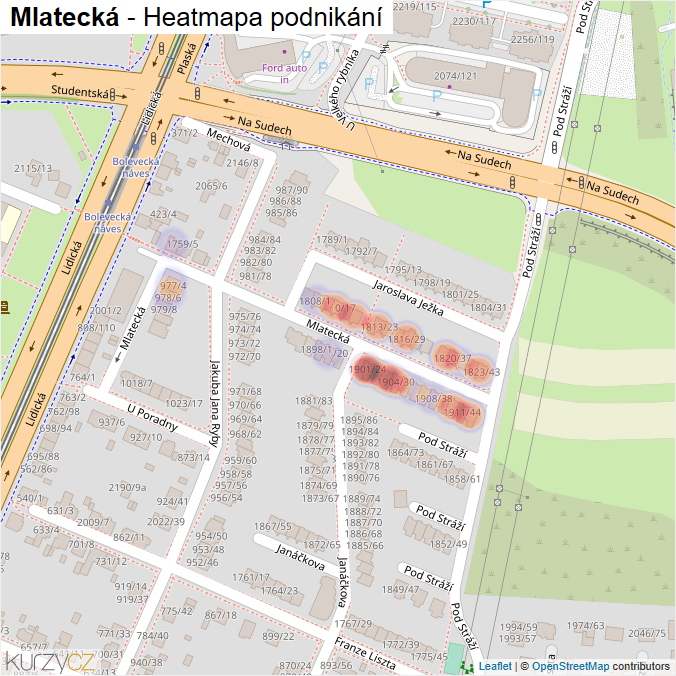 Mapa Mlatecká - Firmy v ulici.