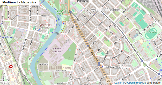 Modřínová - mapa ulice