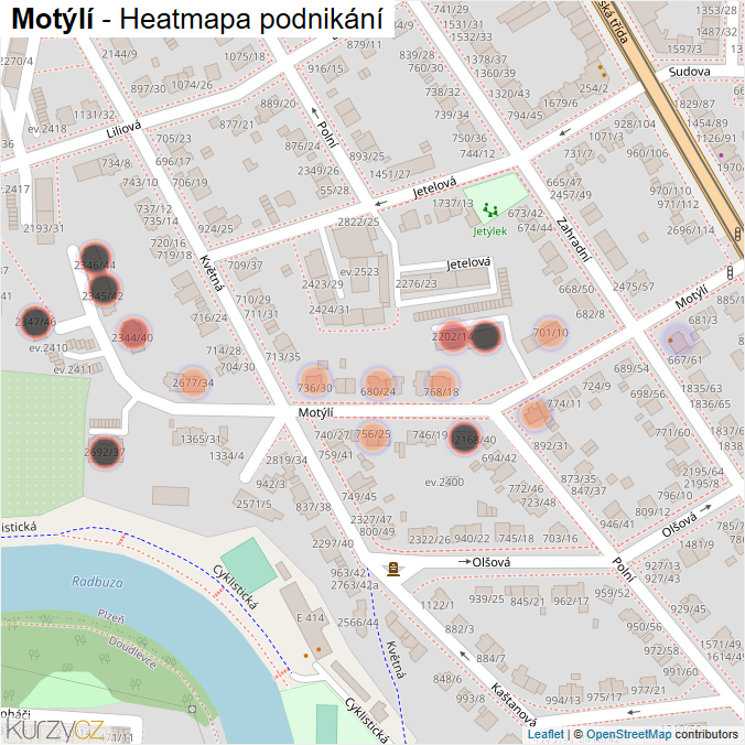 Mapa Motýlí - Firmy v ulici.