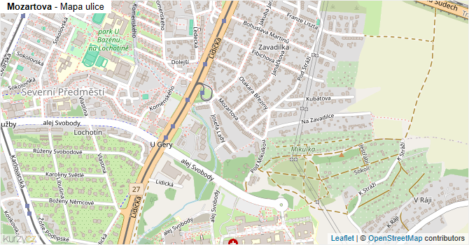 Mozartova - mapa ulice