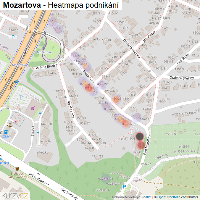 Mapa Mozartova - Firmy v ulici.