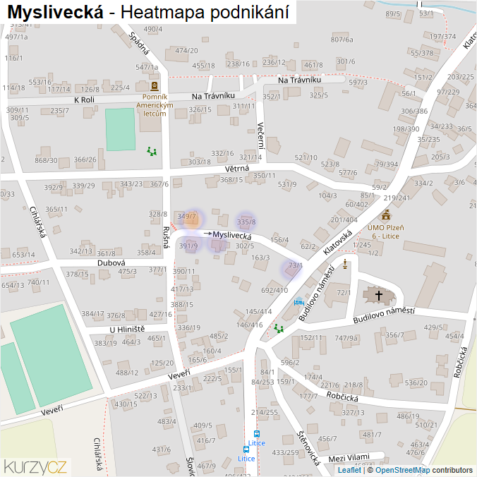 Mapa Myslivecká - Firmy v ulici.