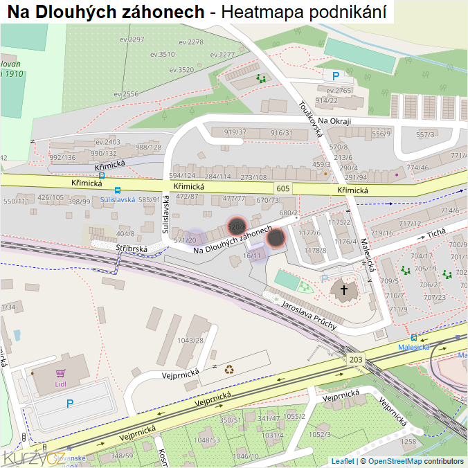 Mapa Na Dlouhých záhonech - Firmy v ulici.