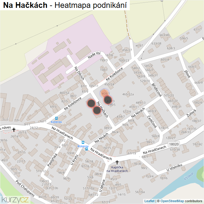 Mapa Na Hačkách - Firmy v ulici.