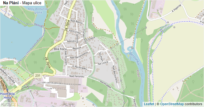 Na Pláni - mapa ulice
