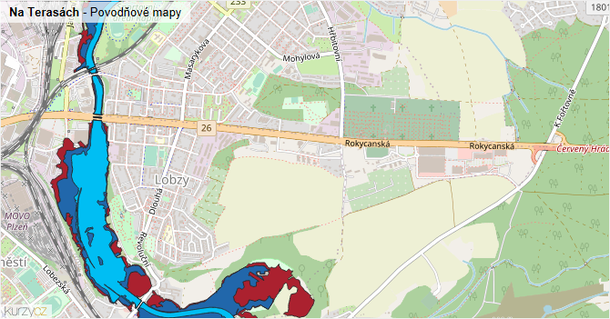 Na Terasách - záplavové mapy stoleté vody