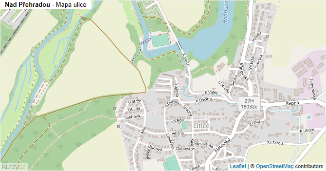 Nad Přehradou - mapa ulice