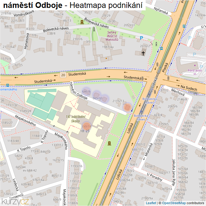 Mapa náměstí Odboje - Firmy v ulici.