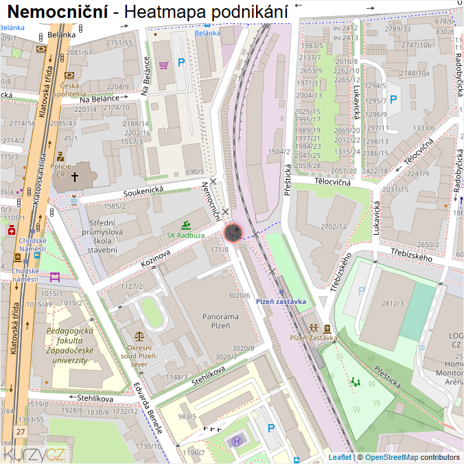 Mapa Nemocniční - Firmy v ulici.