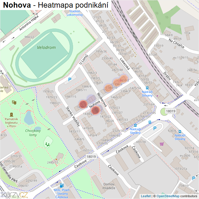 Mapa Nohova - Firmy v ulici.
