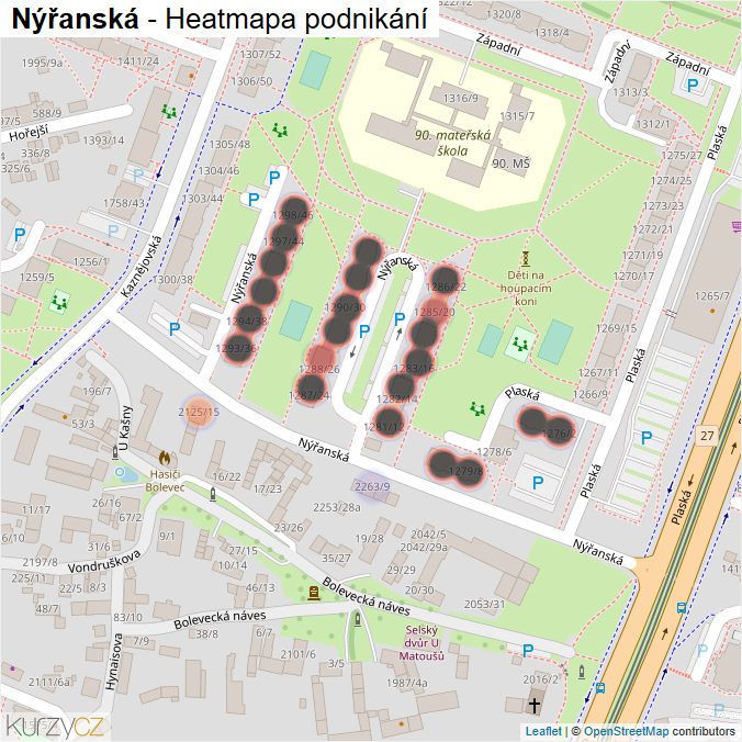 Mapa Nýřanská - Firmy v ulici.