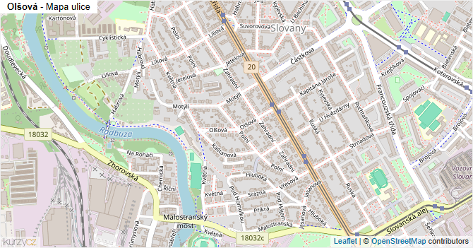 Olšová - mapa ulice