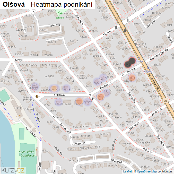 Mapa Olšová - Firmy v ulici.