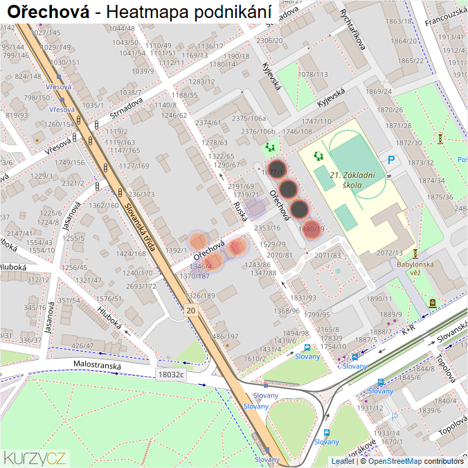Mapa Ořechová - Firmy v ulici.