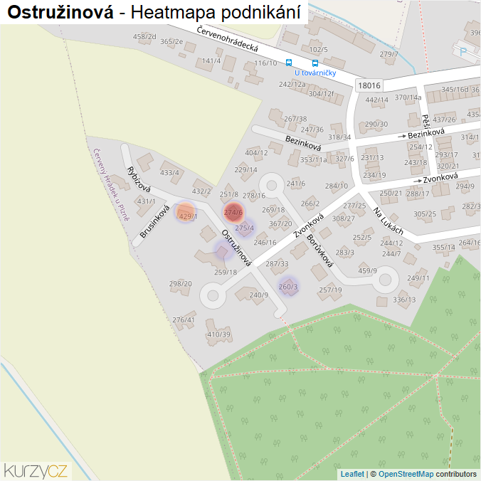 Mapa Ostružinová - Firmy v ulici.