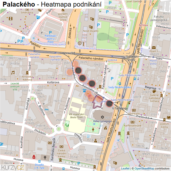 Mapa Palackého - Firmy v ulici.