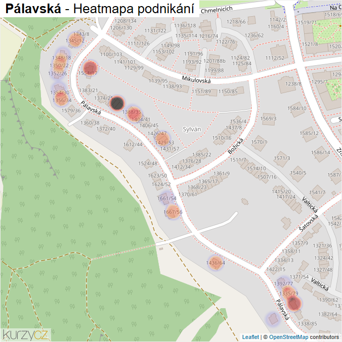 Mapa Pálavská - Firmy v ulici.