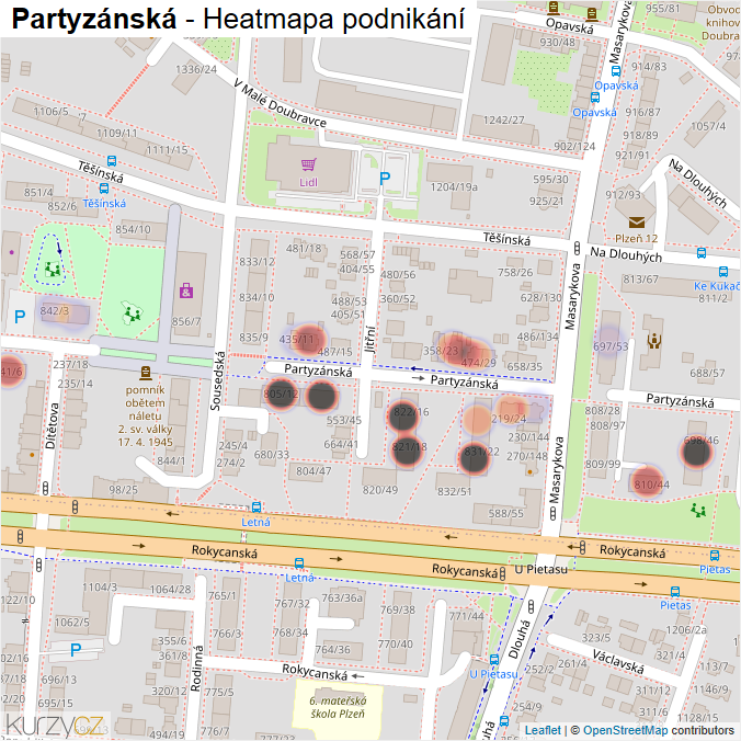 Mapa Partyzánská - Firmy v ulici.