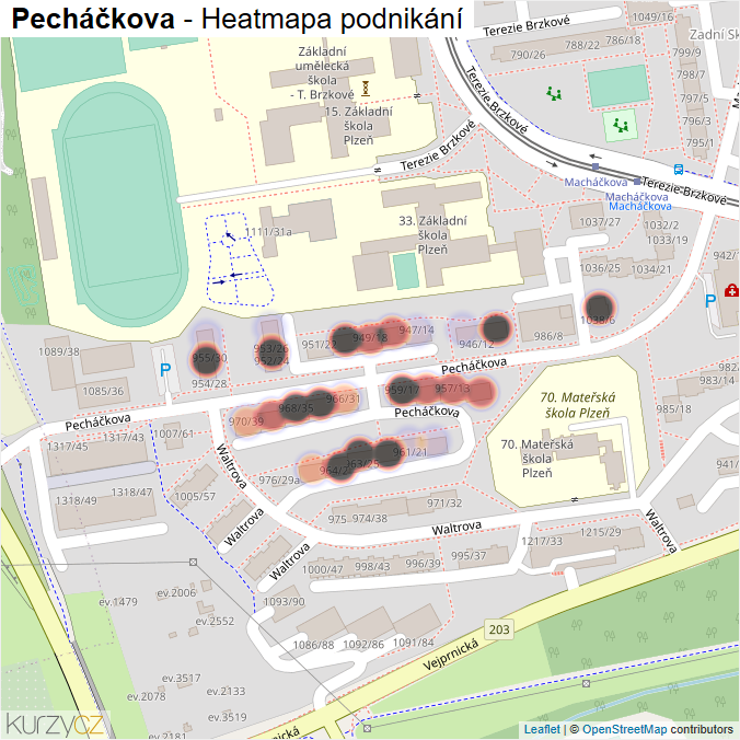 Mapa Pecháčkova - Firmy v ulici.