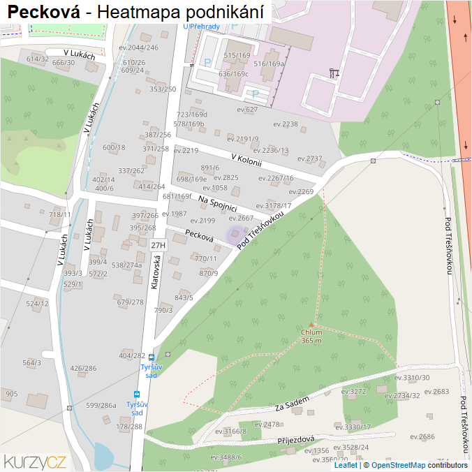 Mapa Pecková - Firmy v ulici.