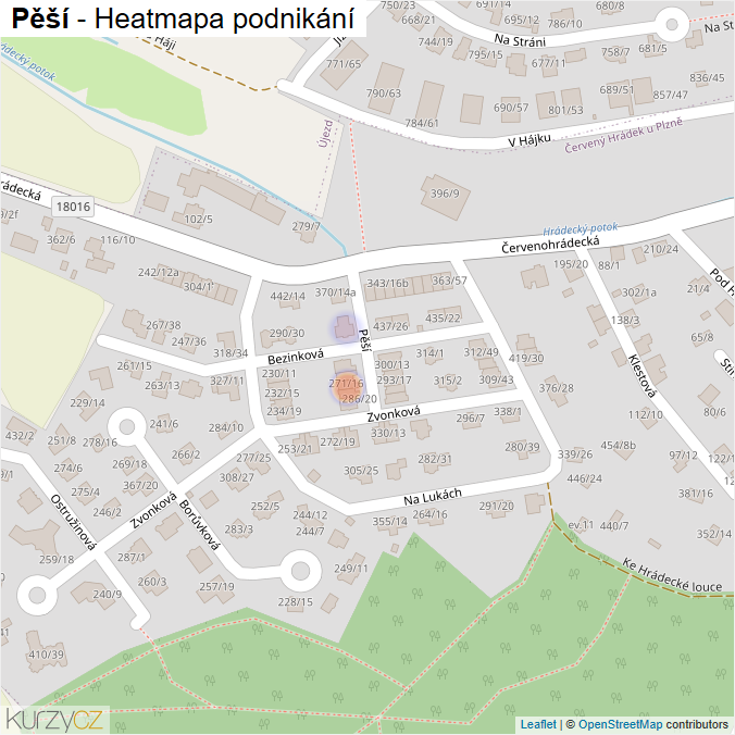 Mapa Pěší - Firmy v ulici.