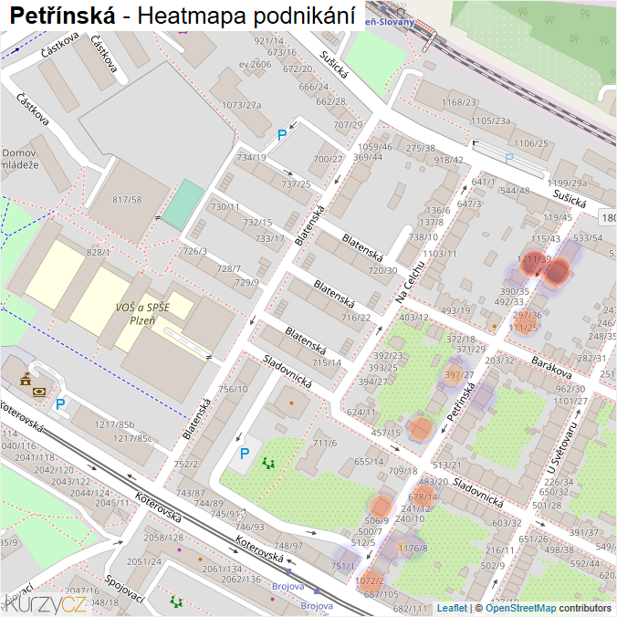 Mapa Petřínská - Firmy v ulici.