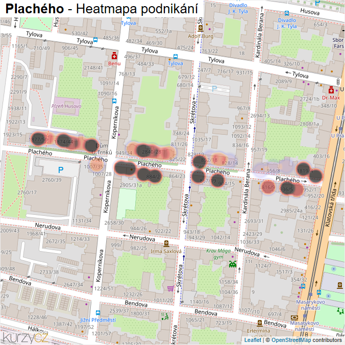 Mapa Plachého - Firmy v ulici.