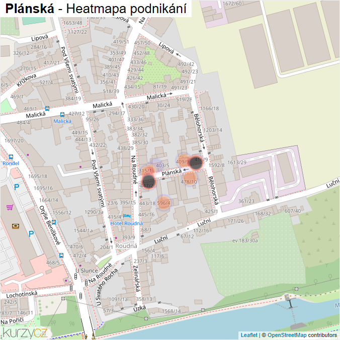 Mapa Plánská - Firmy v ulici.