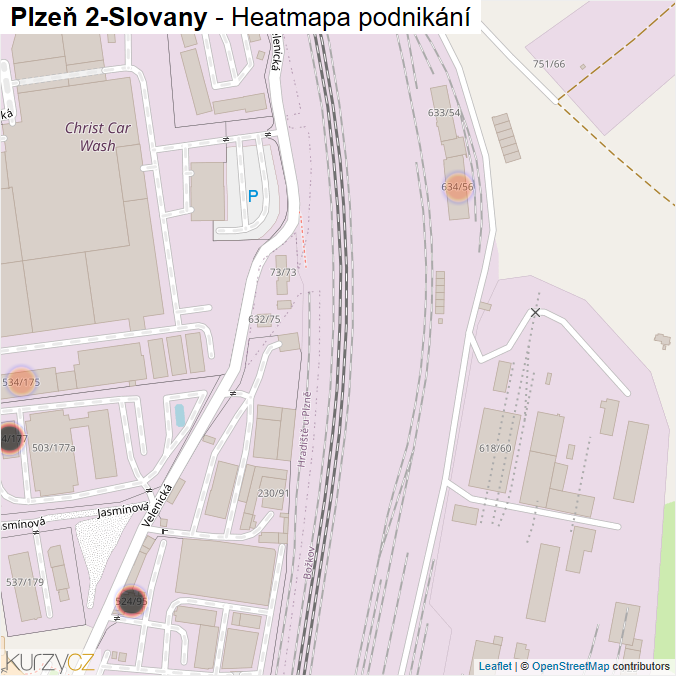 Mapa Plzeň 2-Slovany - Firmy v městské části.