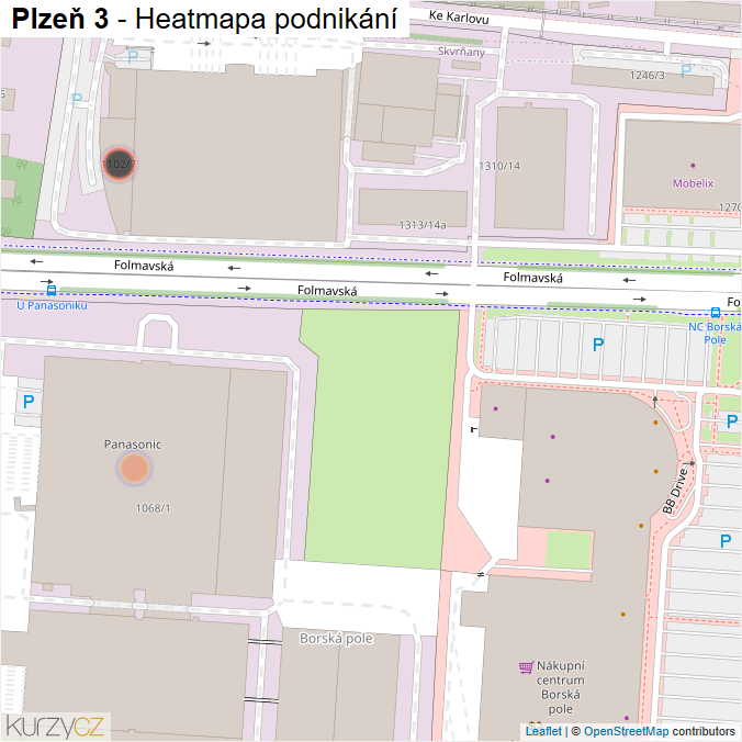 Mapa Plzeň 3 - Firmy v městské části.