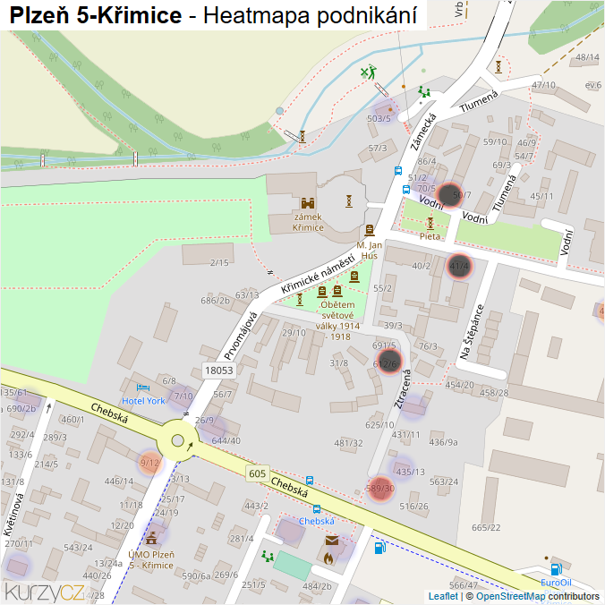 Mapa Plzeň 5-Křimice - Firmy v městské části.
