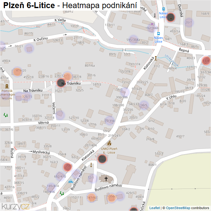 Mapa Plzeň 6-Litice - Firmy v městské části.