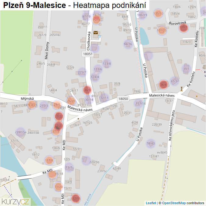 Mapa Plzeň 9-Malesice - Firmy v městské části.