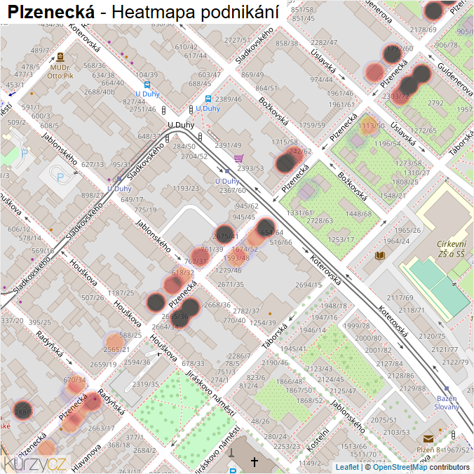 Mapa Plzenecká - Firmy v ulici.
