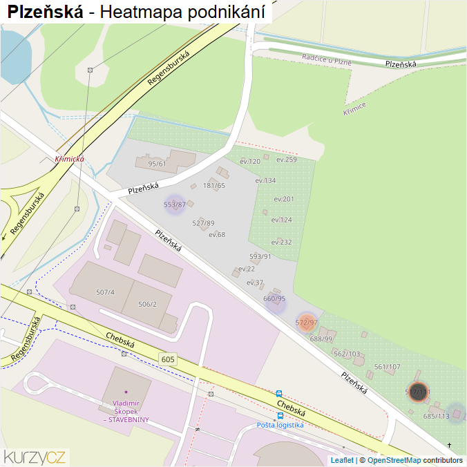 Mapa Plzeňská - Firmy v ulici.