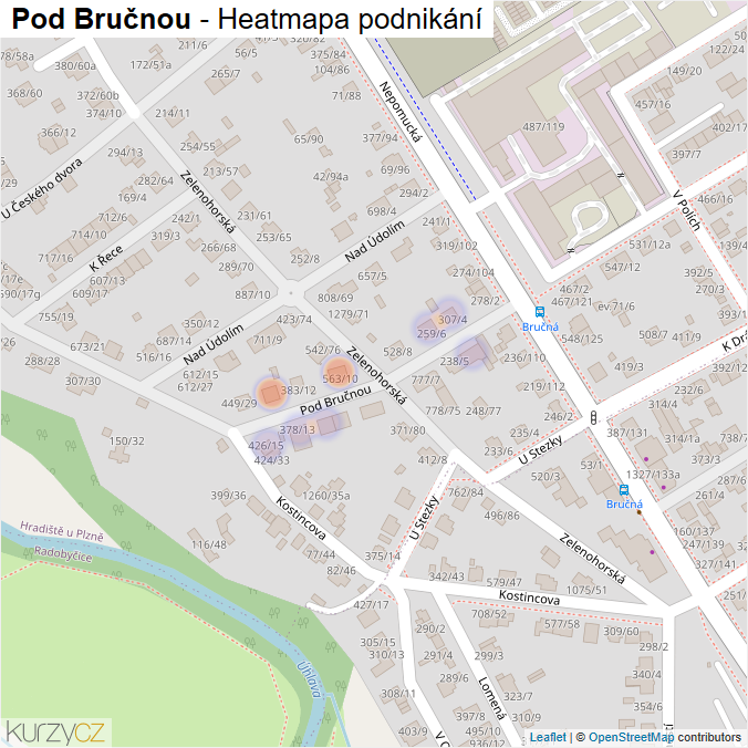 Mapa Pod Bručnou - Firmy v ulici.