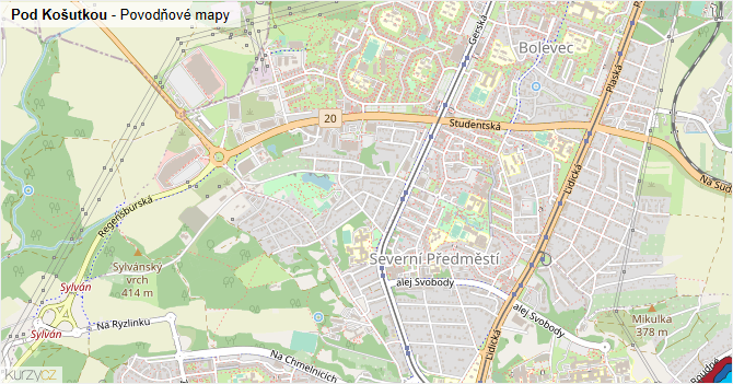 Pod Košutkou - záplavové mapy stoleté vody