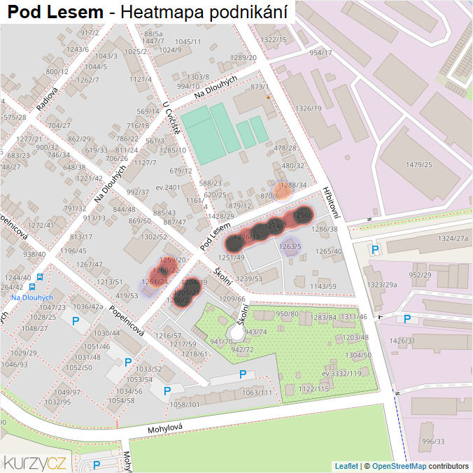 Mapa Pod Lesem - Firmy v ulici.