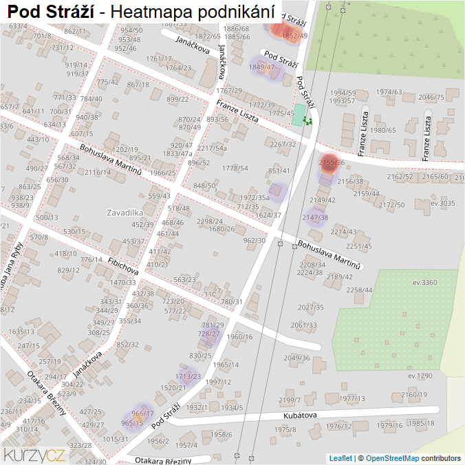 Mapa Pod Stráží - Firmy v ulici.